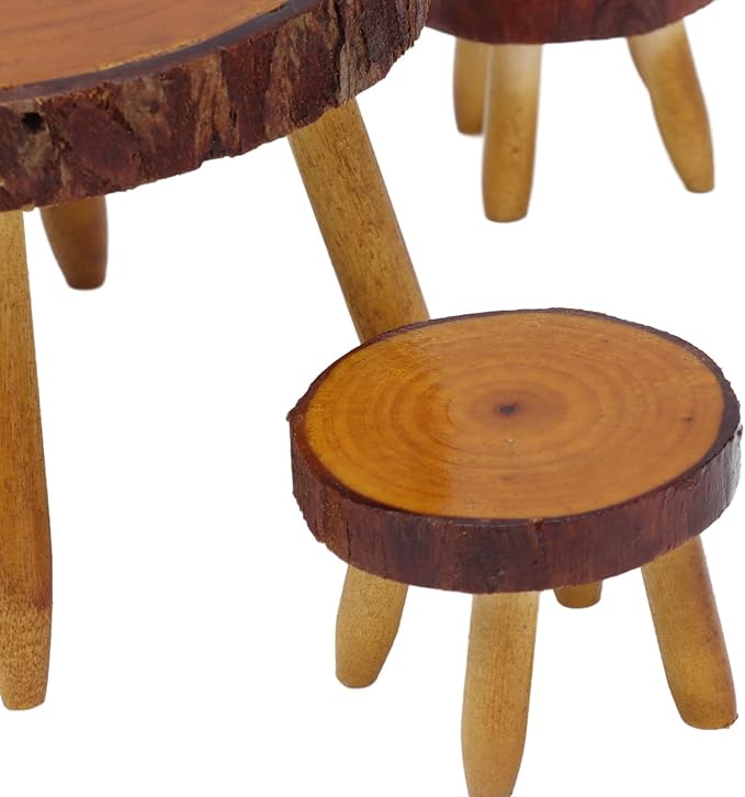 1:12 Scale Dollhouse Dining Table Set, Wooden Round Table & 4 Chairs Miniature Furniture for Dollhouse, Adult Collector Display