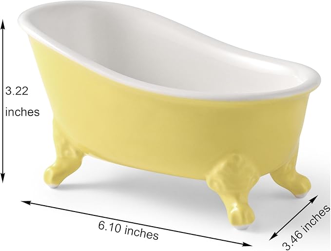 NEWHENGS 6.1" Vintage Ceramic Mini Decorative Clawfoot Bathtub Bar Soap Dish, Kitchen Sponge Holder and Shower Tray for Bathroom, 1 Pack (Yellow)