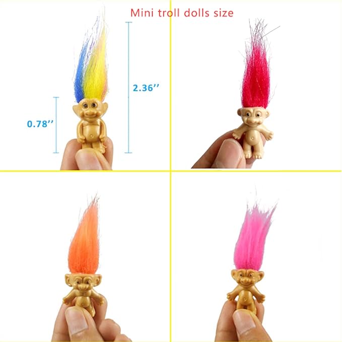 100PCS Mini Troll Dolls, PVC Vintage Troll Doll Mini Action Figures 1.2" Cake Toppers Chromatic Adorable Cute Little Guys Collection, School Project, Arts Crafts, Party Favors