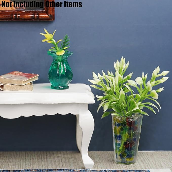 Odoria 1/12 Miniature Potted Plants 2Pcs and Flower in Vase 5Pcs Dollhouse Decoration Accessories