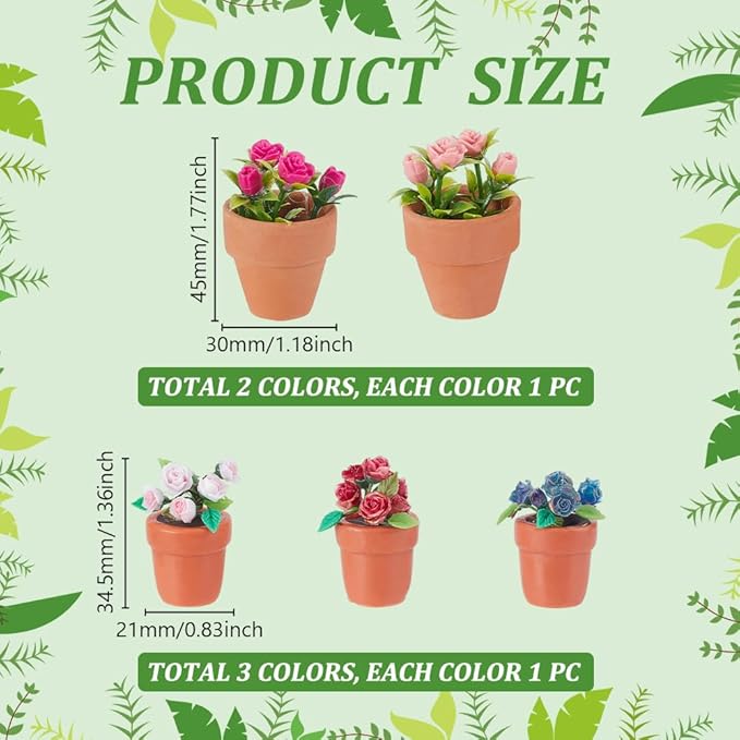 AHANDMAKER 5Pcs 5 Styles Miniature Plants Accessories 1:12 Mini Rose Pot, Garden Potted Model Micro Landscape Decoration for Mini House Tiny Fake Greenery Bonsai Ornament Crafts