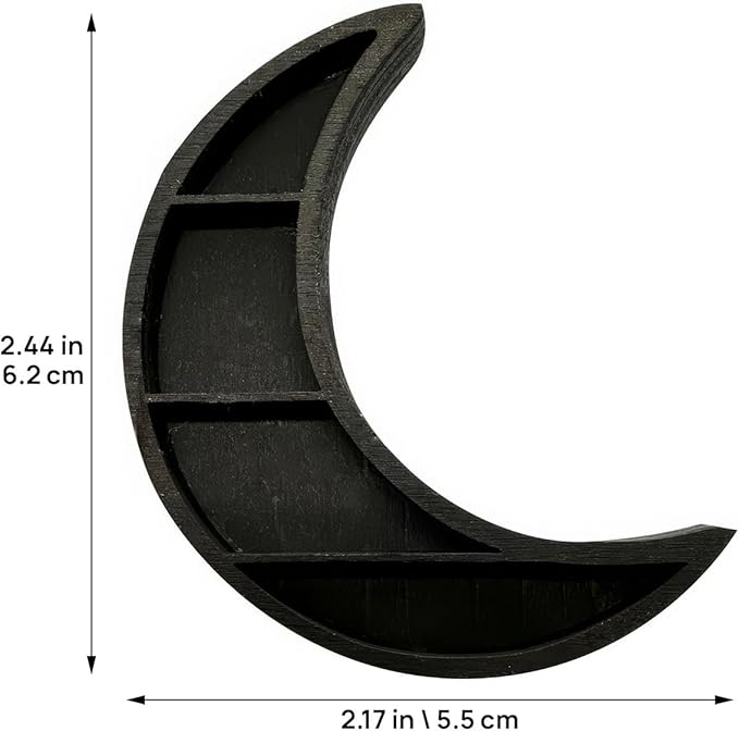 Miniature Moon Shelf for Dollhouse, Black Wooden Crescent Display for Tiny Crystals & Curiosities, 1:12 Scale Gothic Witchy Room Decor Accessory for Adult Collectors.