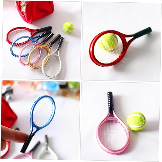 CORHAD Mini Tennis Racket for Dollhouse Decor Rackets Balls Fun Photography Props Lightweight and Compact Miniature Accessories for Creative House Layouts