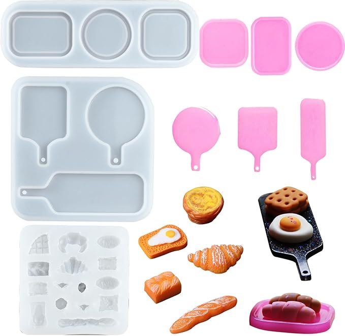 Mini Simulation Bread Tray Resin Silicone Mold for Epoxy Resin Casting for DIY Art Craft Mini Dollhouse Kitchen Accessories Display Decoration
