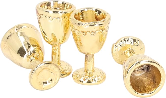 4Pcs Miniature Champagne Wine Glas, Mini Bottles Dollhouse Champagne Set Simulation Miniature Glasses Cups for 1:12 Accessories (4 Gold)