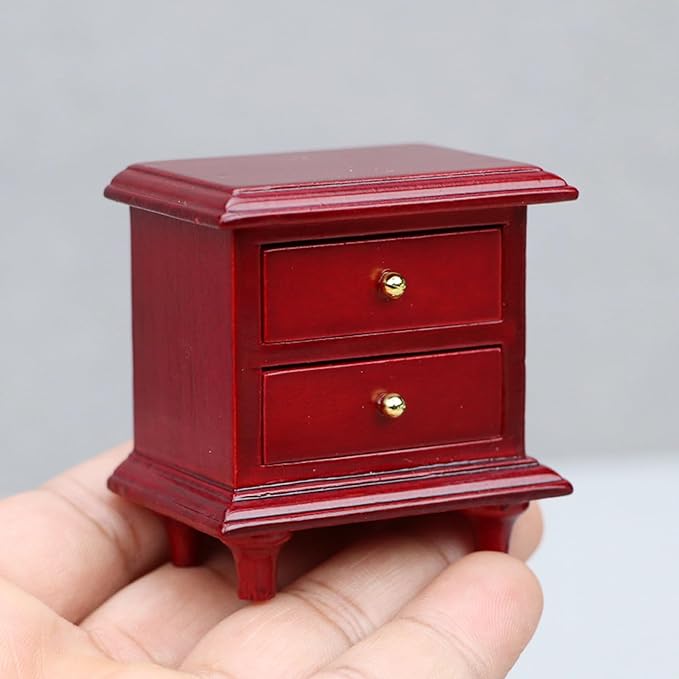 Dollhouse Furniture, 1:12 Scale Doll Side Table with Drawers Miniature Dollhouse Wooden End Table, Mini Nightstand Living Room Bedroom Dolls & Accessories DIY Doll House Decorations for Girls and Boys