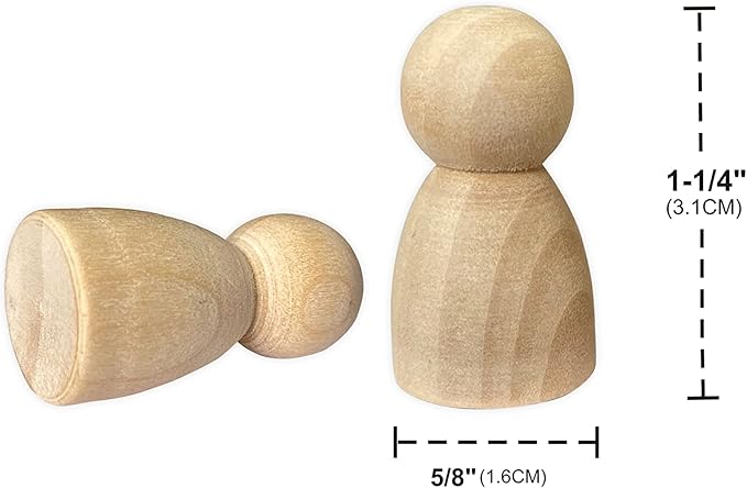 100 Pieces Wood Peg Dolls Unfinished Wooden People Craft Blank Family Figures 5/8 x 1-1/4 inch