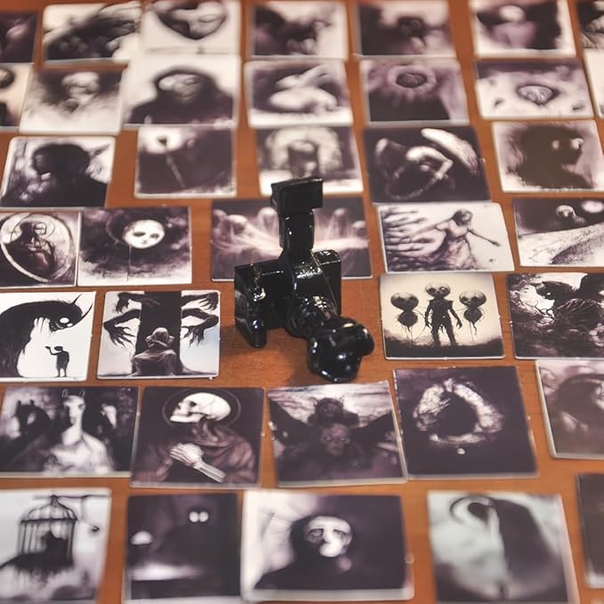 EKKZ 69Pcs Miniature Horror Diorama Set: Mini Black,DSLR Camera Prop, Gothic Posters & Abstract Art for 1:6 Scale Dollhouses - Creepy Display Decor for Adults