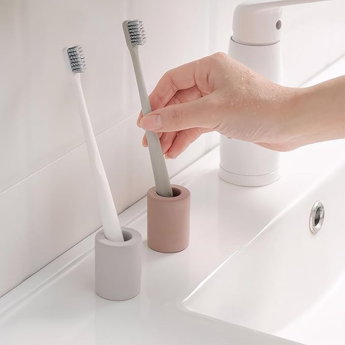 DiatZeno Mini Toothbrush Holders for Bathrooms - Diatomite Quick-Dry Organizer, Compact Portable Toothbrush Holder for Countertop, Shower & Travel Storage