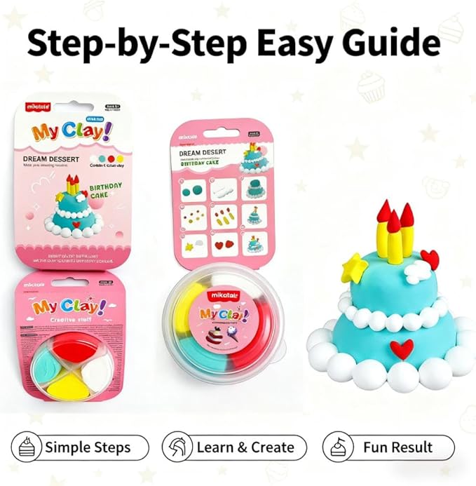 Air Dry Clay Dessert Kit for Kids – 12 Mini Dessert DIY Crafts with Tools, Birthday Cake & Ice Cream Pretend Food, Non -Toxic Arts & Crafts Gift for Girls & Boys Ages 5+
