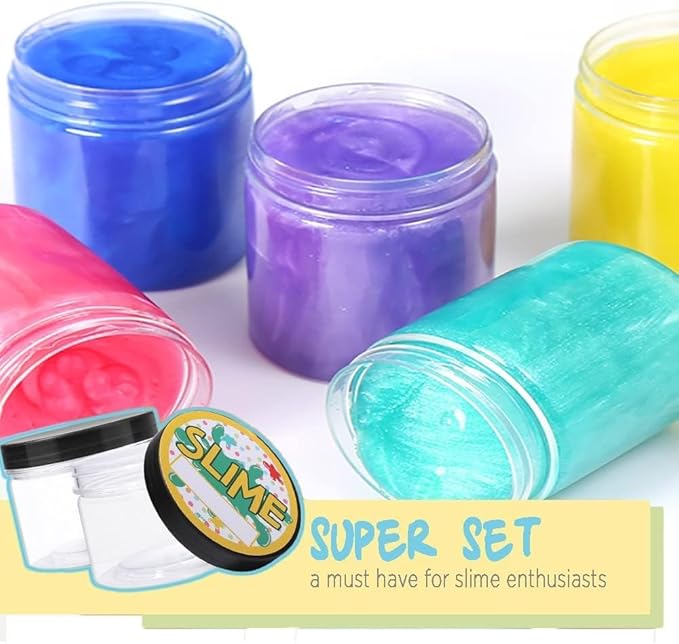 Opret 12 Pack 10oz Empty Slime Containers, Large Plastic Slime Jars with Lids and Labels Clear Storage Organizers for Slime Making, Food and Beauty Products, BPA Free