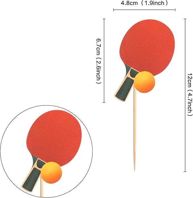 Ercadio 24 Pack Double Sided Table Tennis Cupcake Toppers Table Tennis Cupcake Picks Table Tennis Birthday Cake Decorations Baby Shower Table Tennis Sports Theme Party Cake Decorations, Red-2