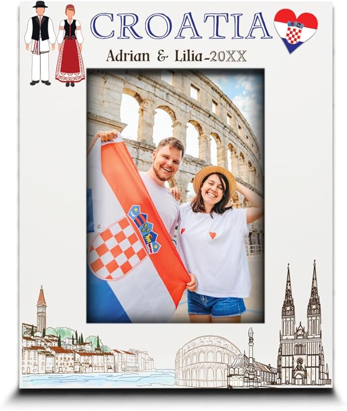 BELLA BUSTA-Personalized Europe Travel Picture Frame– Custom Print Photo Frame with City & Country-Honeymoon, Vacation, Adventure, Favor Keepsake (Croatia (Vertical))