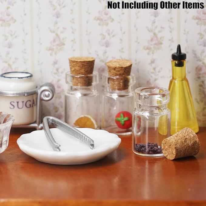 Odoria Dollhouse Glass Jars Miniature: 1/12 Scale Glass Bottles Food Container for Kitchen Restaurant - Mini Canister Empty with Cork 10Pcs