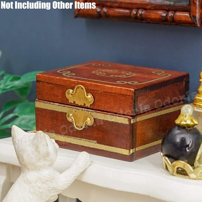 Odoria Dollhouse Jewelry Box Miniature: 1/12 Scale Makeup Box Organizer for Bedroom Victorian - Mini Treasure Chest Vintage Antique - Tiny DIY for Craft Wooden