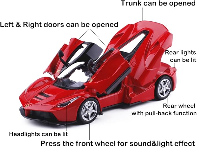 Alloy Collectible Red Race LaFer Pull Back Vehicles Diecast Cars Model with Lights and Sound