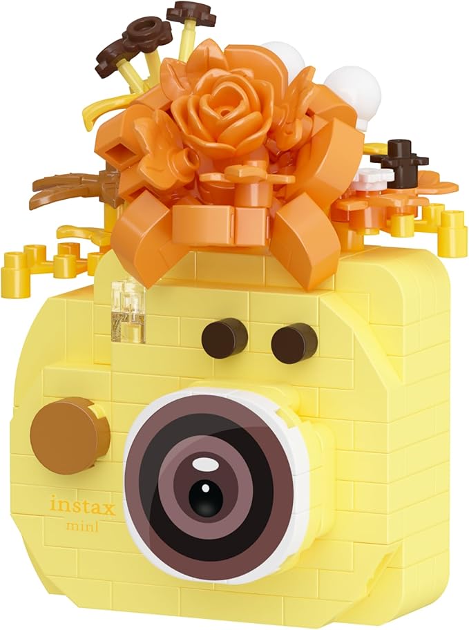 Orange Movie Cute Flower Camera Series Mini Building Toy Bricks Micro Blocks Kit Miniature Toys Ideal for Home Decor Desktop