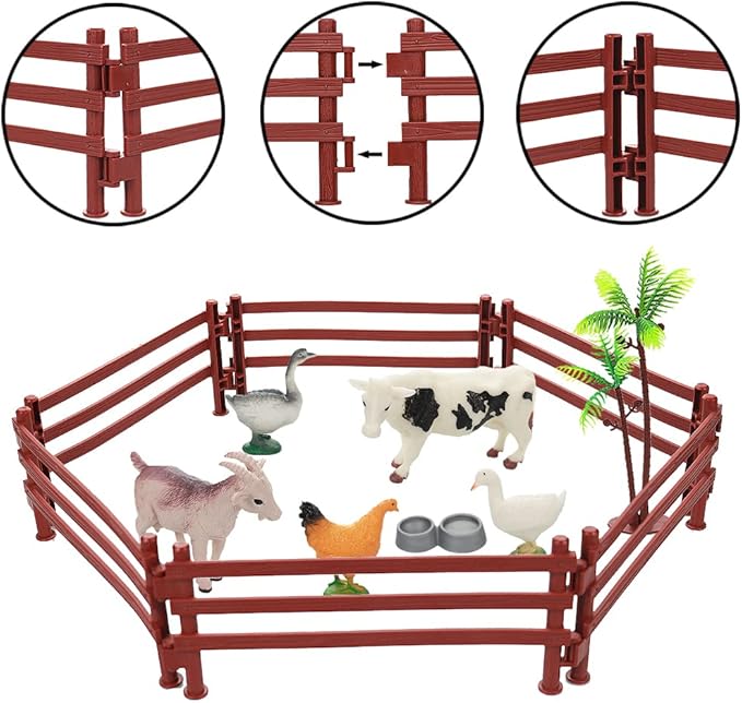 Yowlieu Realistic Farm Animal Figures Toys, 44 Pcs Plastic Farm Figurines Playset Includes Fences Mini Farm Animal Cake Topper Learning Toy Set for Kids & Toddlers