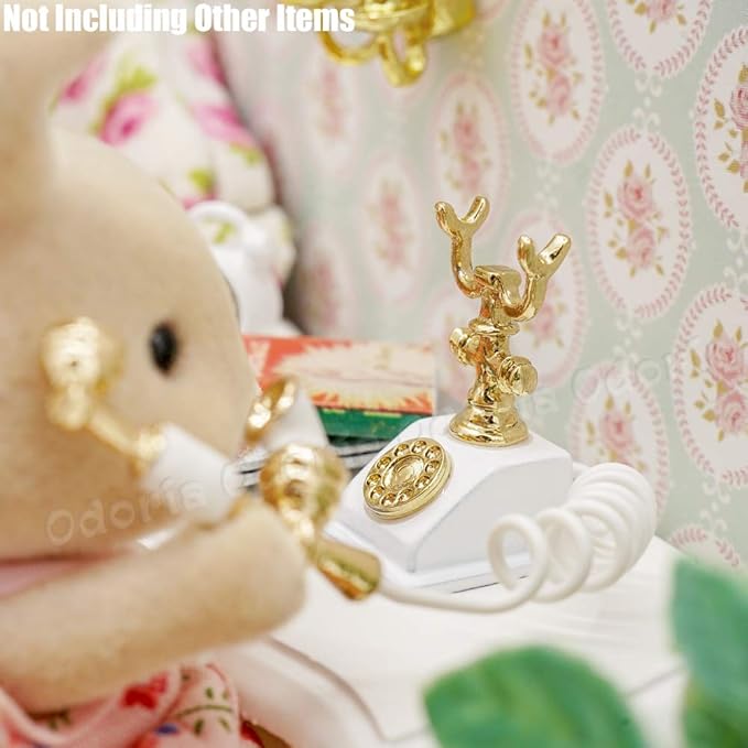 Odoria 1/12 Miniature Rotary Telephone Dollhouse Decoration Accessories, White