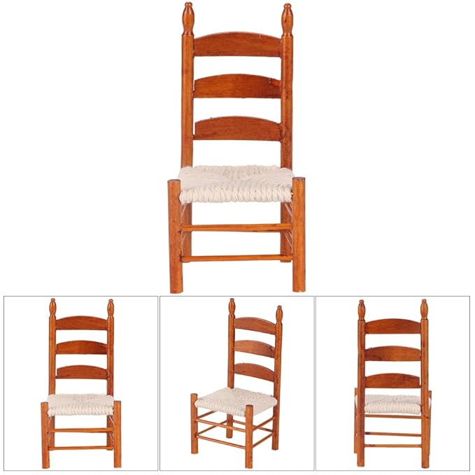 Dollhouse Chair, Miniature Wooden Vintage Chair for 1:12 Dolls DIY Dollhouse Accessories(Red Brown)
