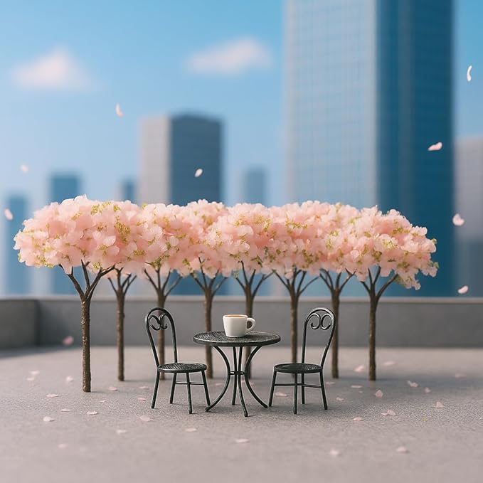 LOGOFUN 30pcs Miniature Cherry Blossom Trees Mini Pink Flower Model Trees Train Railway Architecture Diorama Tree for DIY Landscape Sand Table Decor