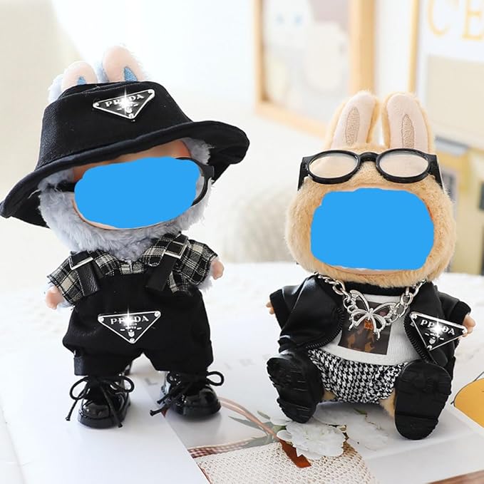 Faux Leather Miniature Shoes for 17/15cm Plush Dolls - Cute Monster Collectible Figure Accessories, Easy Fit Soft Stuffed Animal Boots (Black, 17/15cm)