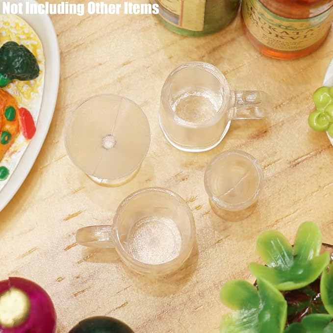 Odoria Dollhouse Drinking Glasses Miniature: 1/12 Scale Wine Cocktail Glass for Kitchen Bar - Mini Beer Mug Stein Highball Glass Clear 4Pcs