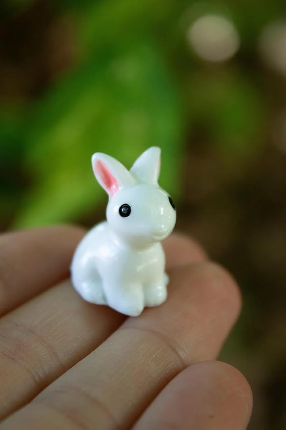 Mini Resin Sitting Rabbit, Dollhouse Miniature Tiny White Rabbit, Terrarium Fairy Garden Dolls Toy, Mini Micro Landscaping Decoration (3 PCS)
