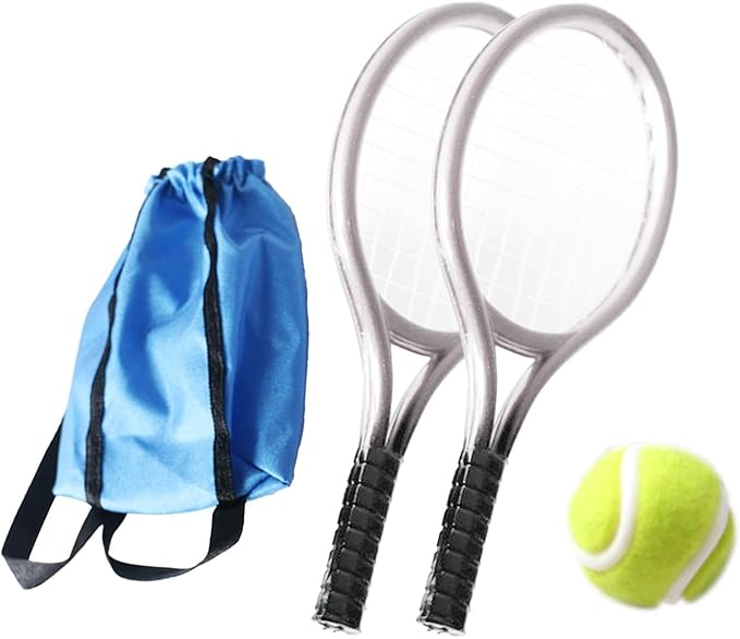 Mini Tennis Racket and Ball Set Mini Tennis Decor Miniature Tennis Kit Adults, Silver