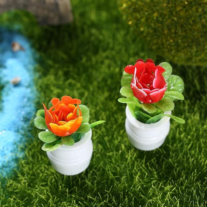 10 Pack Miniature Flowers for Fairy Garden Accessories Tiny Flower Figurines Little Mini Doll House Flowers Figures Micro Landscape Terrarium Dollhouse Craft Decorations Valentines Day Gifts Colorful