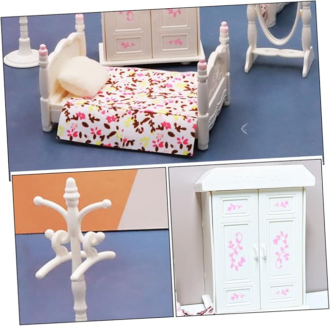 3.93 Inch Mini Bedroom Bed Cabinet Model - Miniature Dollhouse Furniture Set for Kids Assorted Color Perfect for Dollhouse Decor and Imaginative Play