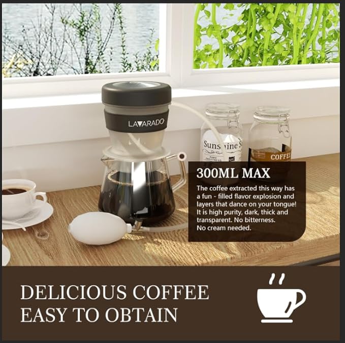 lavarado Air Pressure Coffee Maker, Manual Espresso Brewer No Electricity, Portable Handheld Coffee Maker for Home, Office & Travel, 0.3L Glass Pot