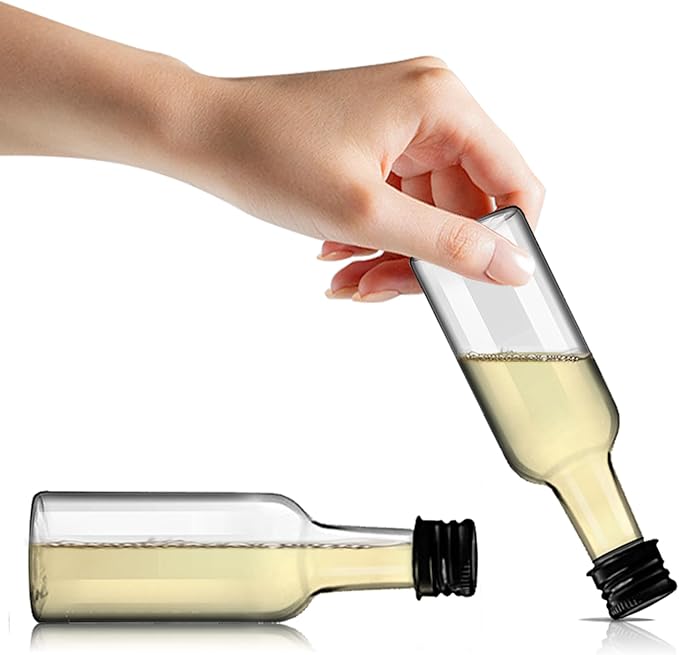 YZXODN 120 Pack 2 oz Mini Liquor Bottles, Plastic Spirit Bottles with Lables, Airtight Shot Bottle with Caps, Miniature Alcohol Bottle for Cocktail,Party Favors,Weddings