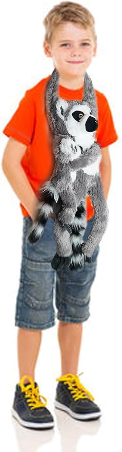 2pcs Lemur Hanging Stuffed Animal Mother with Baby Hangs Plush Toys, Hooks and Stuffed Animals with Rings for Kids, Gifts for Boys and Girls