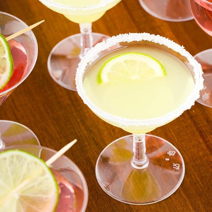 Restaurantware 2 Ounce Mini Margarita Glasses 100 Disposable Plastic Margarita Glasses - Round Serve Samples Appetizers or Desserts Clear Plastic Mini Cocktail Glasses For Parties or Weddings