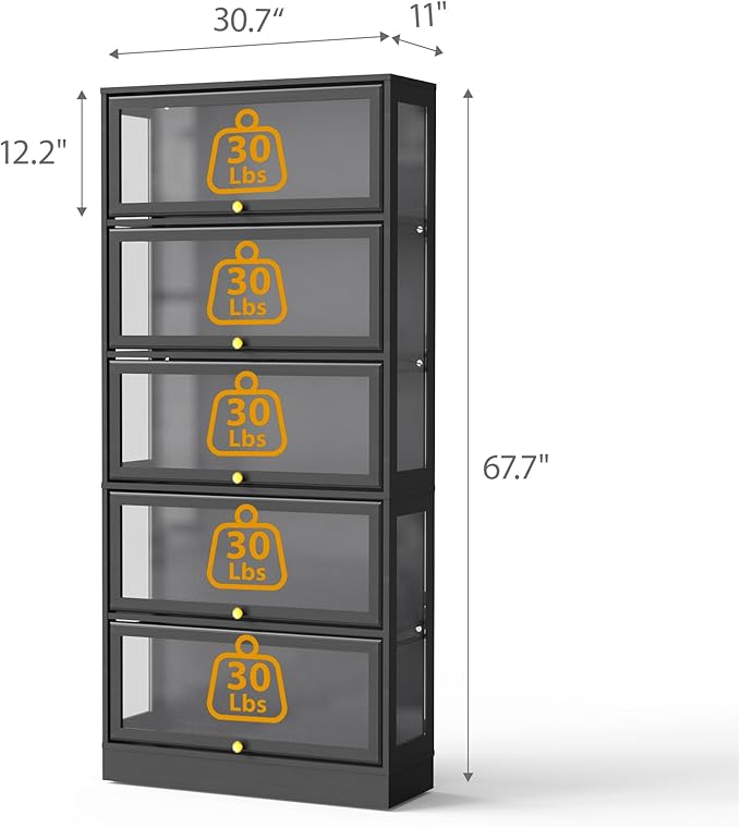 Display Cabinet with Acrylic Glass Doors,5-Tiers Curio Cabinet with LED Lighting for Collectibles, Collectibles Toy Organizers Rack & Display Shelf Display Case Storage Cabinet, Black