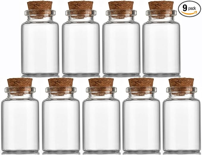 9 pcs 20ml Small Glass Bottles with Cork Stopper,Decorative Bottle,Vials Jars,Cute Storage Jar,Wishing Bottle 30x50mm(1.18x1.97inch)
