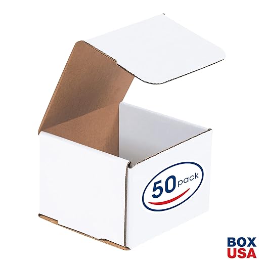 Box USA BM443 4"L x 4"W x 3"H, White (Pack of 50)