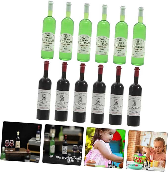 Toyvian 12pcs Miniature Wine Bottles Tiny House Decorations Realistic Mini Wine Bottles for Dollhouse Photography Props for Home Decor and Collectibles