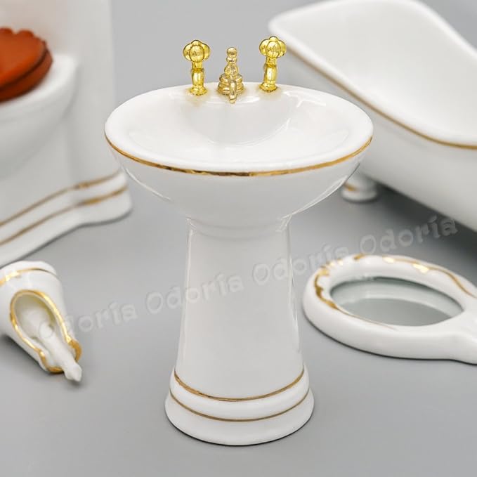 Odoria 1/12 Miniature Bathtub Bathroom Set Dollhouse Decoration Accessories