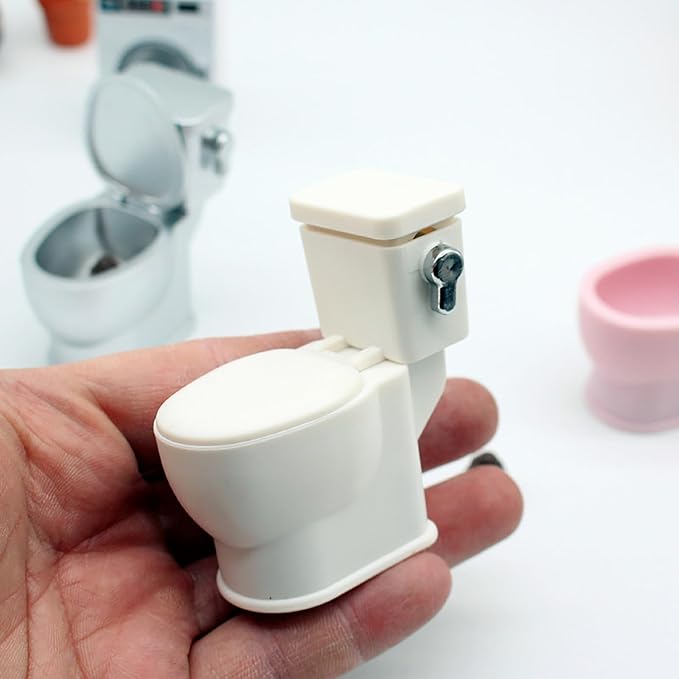 1/12 Dollhouse Simulated Flushing Toilet with Flushing Sound Dollhouse Bathroom Furniture Decoration Dolls House Accessories