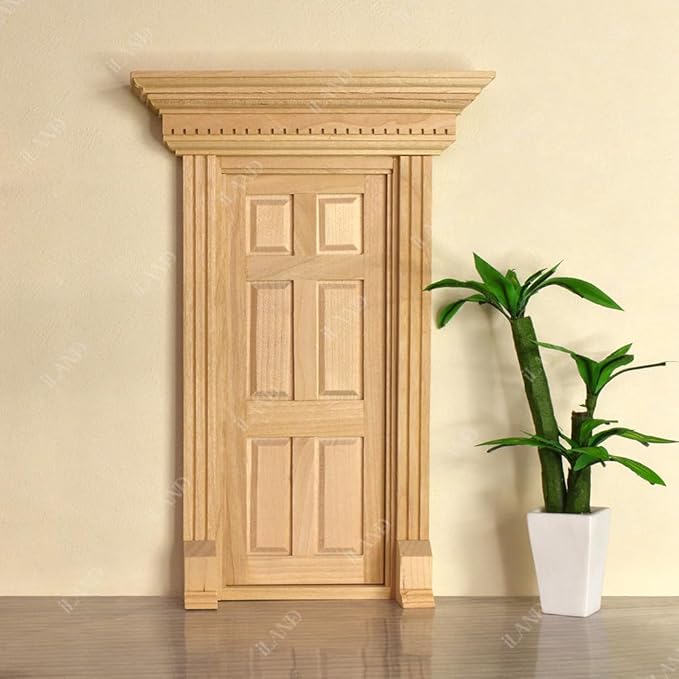 iLAND Dollhouse Door on 1:12 Scale, Miniature Door w/Handle & Knocker (Neoclassical Mini Door)