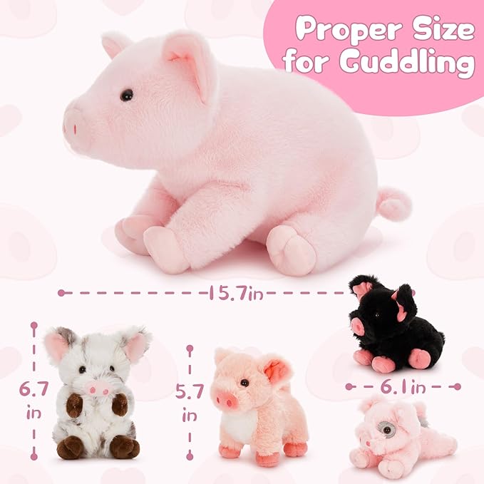 5Pcs Pig Stuffed Animal, 16 Inch Mommy Pig Plush with 4 Soft Cuddly Baby Piggy Plushies in Mother Pig's Belly, Kawaii Chirstmas Birthday Gift for Girls Boys Kids, Baby Shower Decor