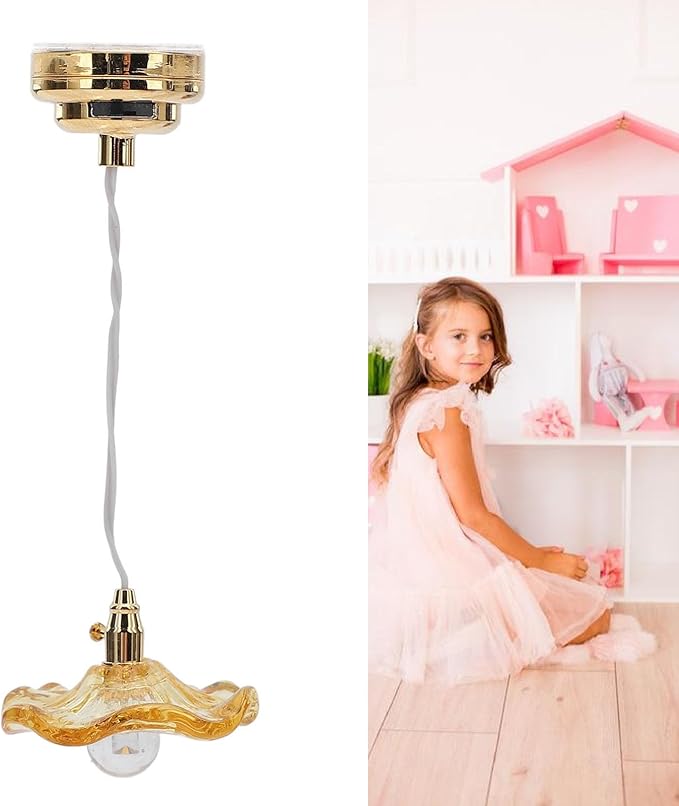 Dollhouse Chandelier, Miniature Chandelier Miniature Lamp Props Micro Decoration Scene Accessories Dollhouse Ceiling Lamp for Home Decor (Yellow)