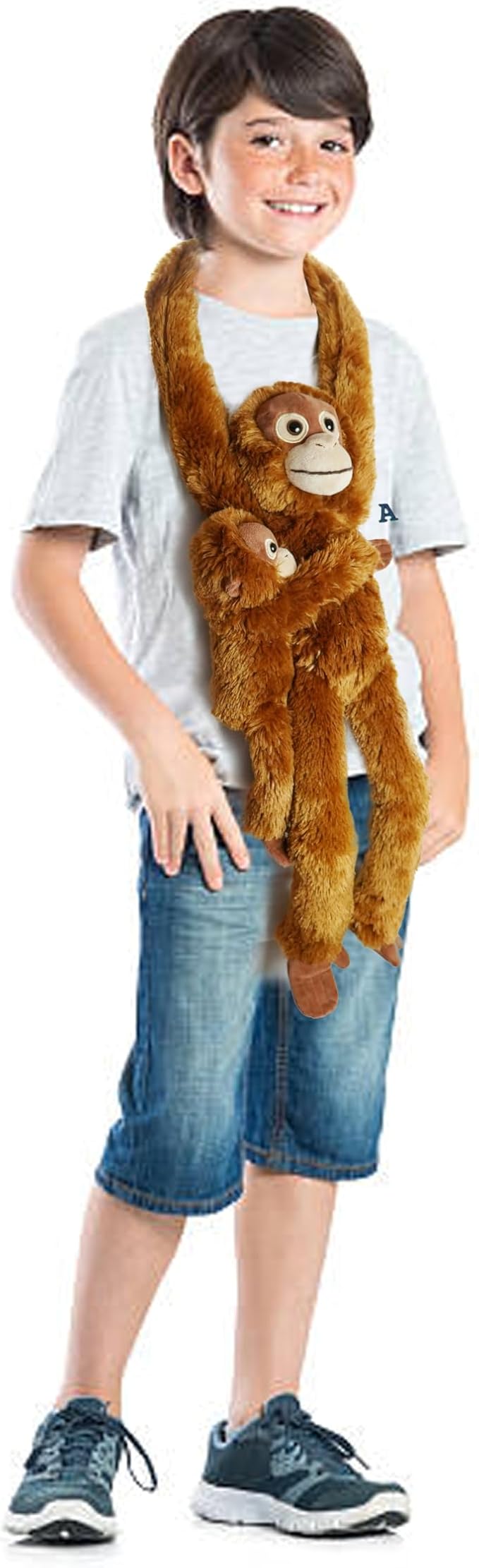 2pcs Orangutans Hanging Stuffed Animal Mother with Baby Hangs Plush Toys, Hooks and Stuffed Animals with Rings for Kids, Gifts for Boys and Girls（Red）