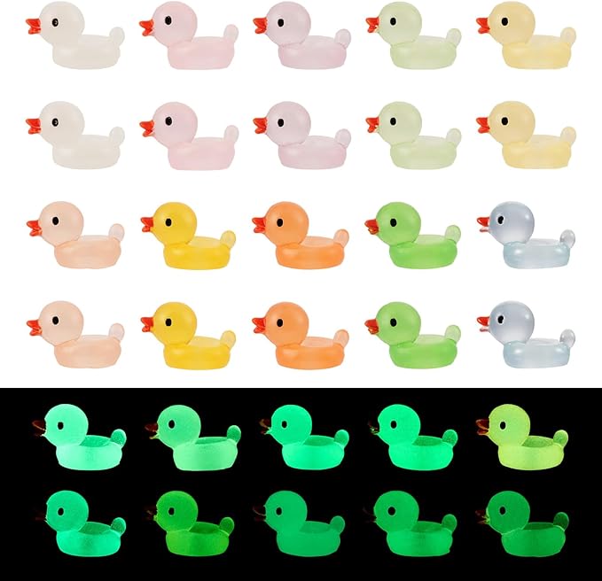 Beadthoven 50pcs Glow in The Dark Duck Beads Resin Large Hole European Beads Luminous Tiny Duck Animals Figures for Bracelet Necklace Keychain Crafts Jewelry Making Supplies