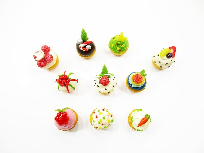 Dollhouse Miniature Food Christmas Mixed 10 Cupcake Cake Bakery Supply 16102