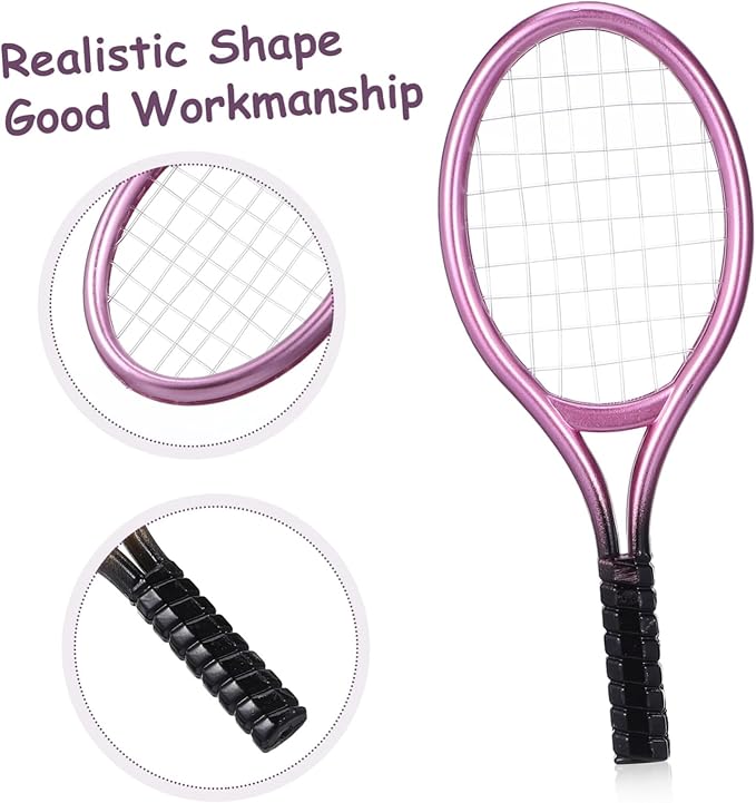 Garneck 2pcs Miniature Tennis Racket and Ball Set Plastic Mini Tennis Racket Miniature Sports Equipment for Home Decor (Random Color)