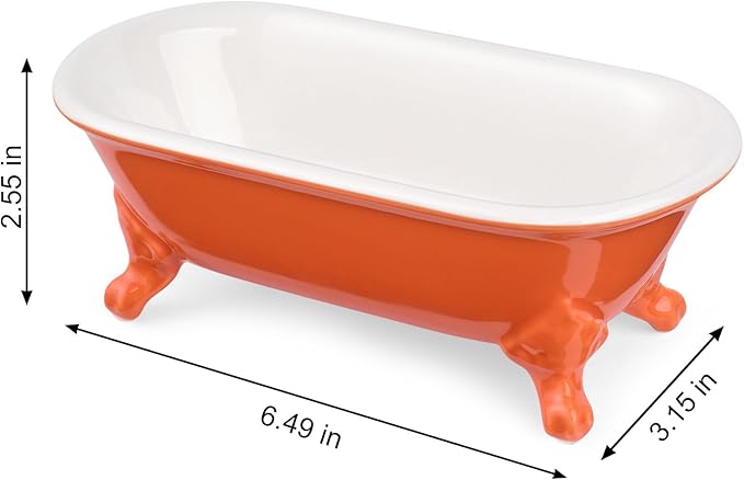 NEWHENGS 6.5" Ceramic Mini Decorative Clawfoot Bathtub Bar Soap Dish, Kitchen Sponge Holder and Shower Tray for Bathroom, 1 Pack(Dark Orange)