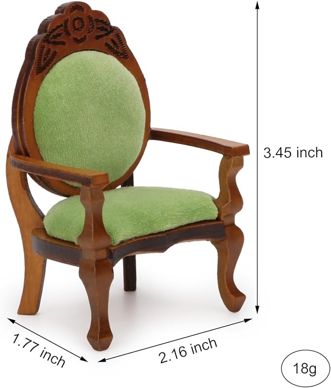 Dollhouse Chair 2PCS Miniature Furniture Retro Vintage Chair Wooden Accessories 1/12 Upholstered Victorian Carved Armchair for Christmas Decoration Ornament (B)